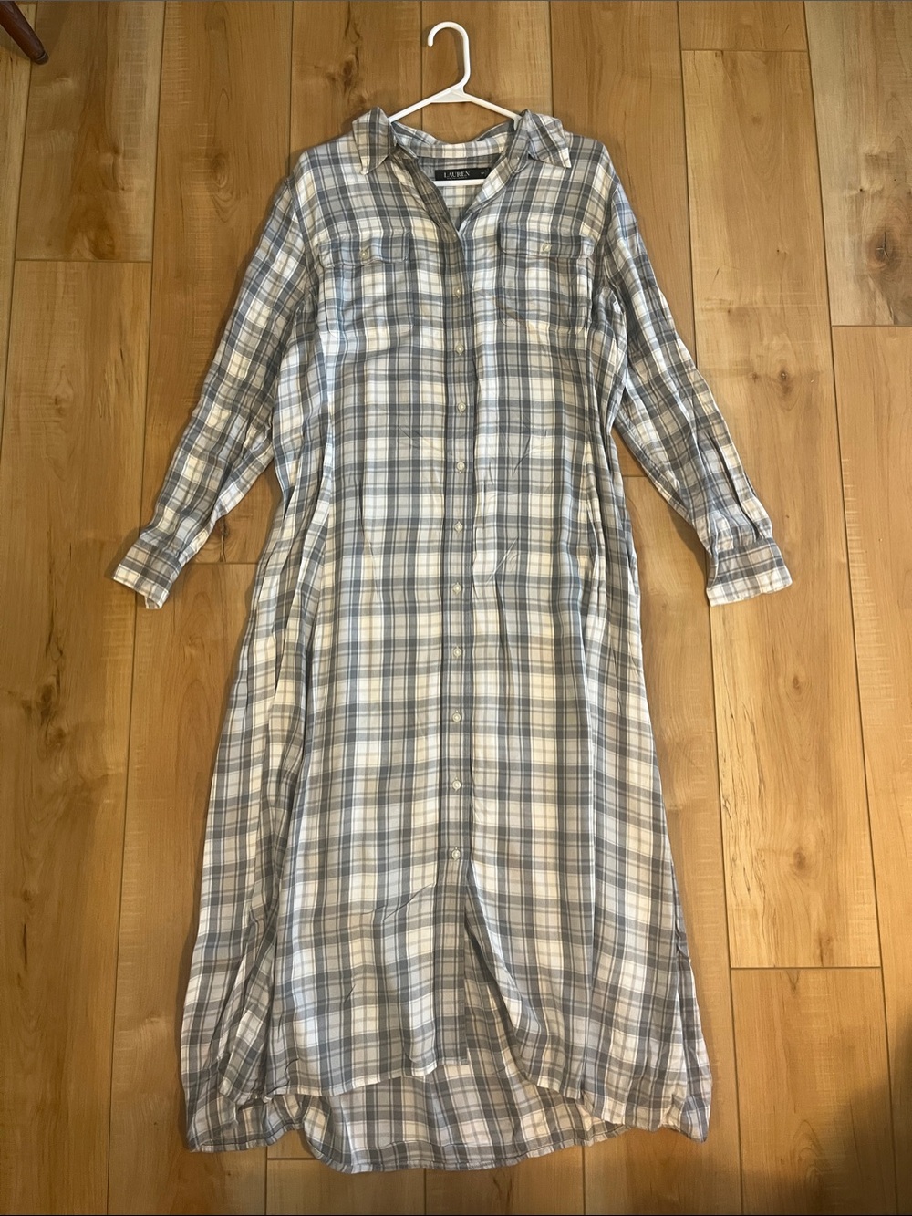 Ralph Lauren Blue and Cream Plaid Long-Sleeve Shirt Dress